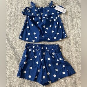 Carters girls 12 month old blue top and shorts with white polka dots